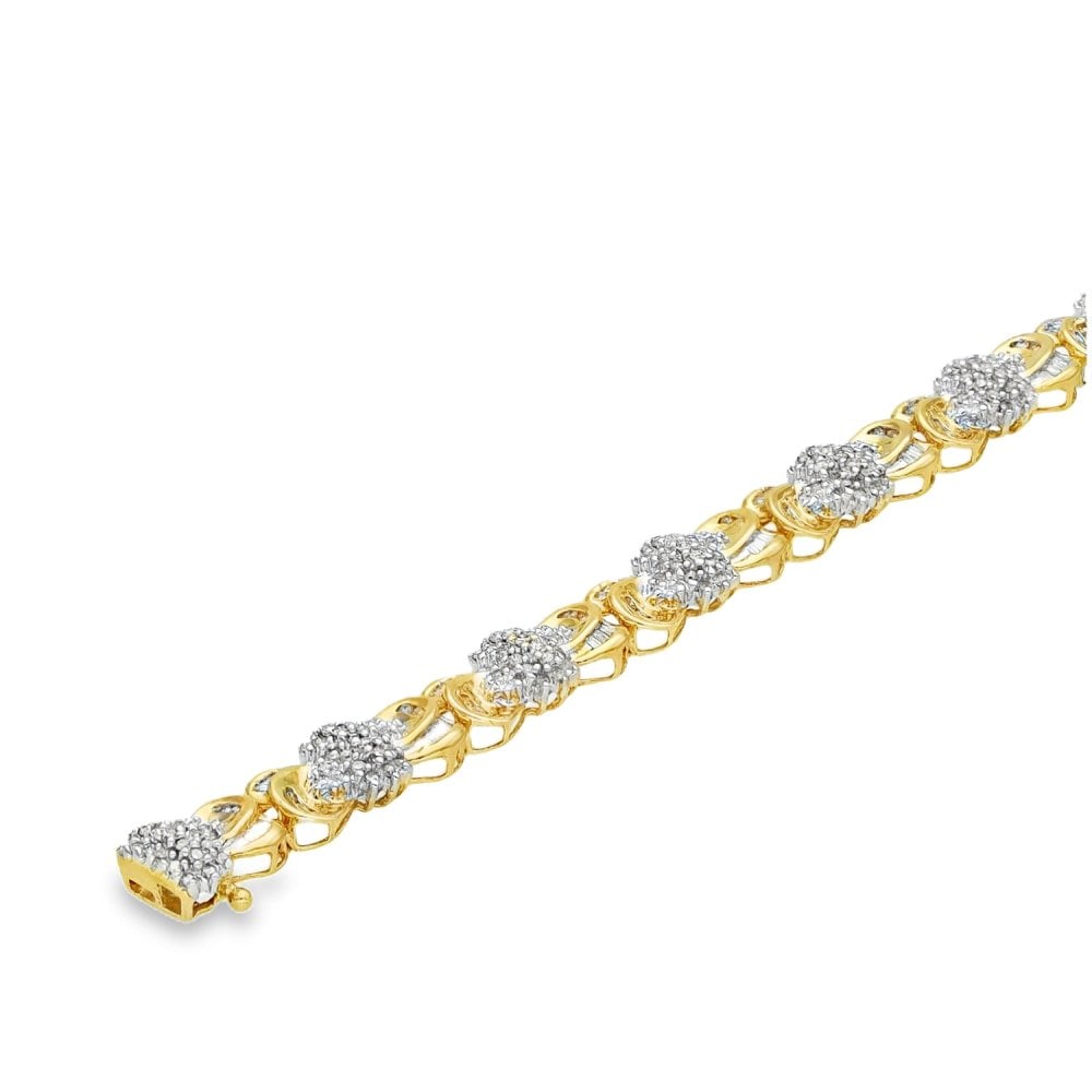 10ct Yellow & White Gold Diamond Cluster Bracelet - 7" - 0.75ct