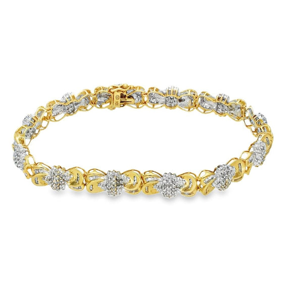 10ct Yellow & White Gold Diamond Cluster Bracelet - 7" - 0.75ct
