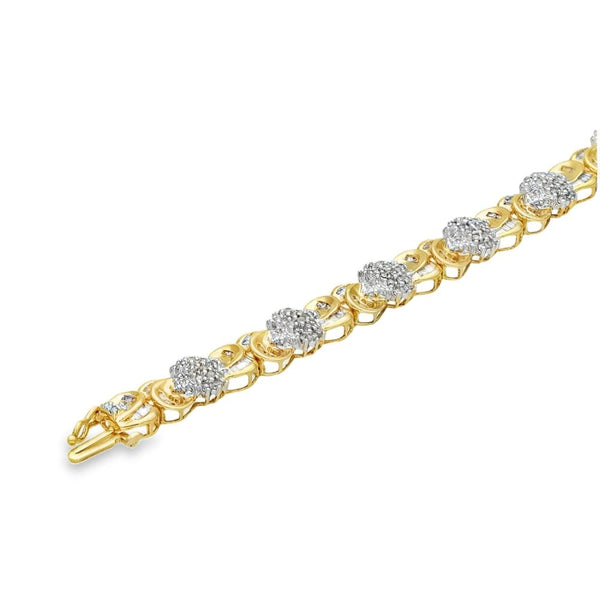 10ct Yellow & White Gold Diamond Cluster Bracelet - 7" - 0.75ct