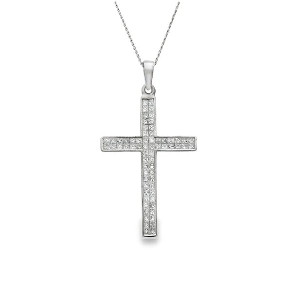 18ct White Gold Diamond Cross Pendant & Necklace - 20" - 1.32ct