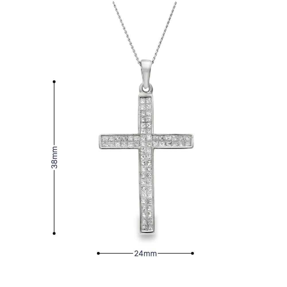 18ct White Gold Diamond Cross Pendant & Necklace - 20" - 1.32ct