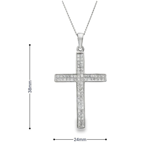 18ct White Gold Diamond Cross Pendant & Necklace - 20" - 1.32ct