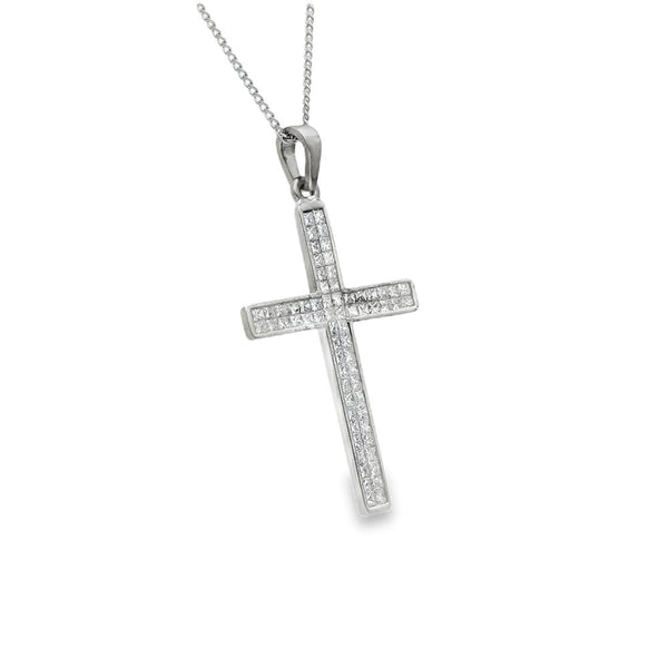 18ct White Gold Diamond Cross Pendant & Necklace - 20" - 1.32ct