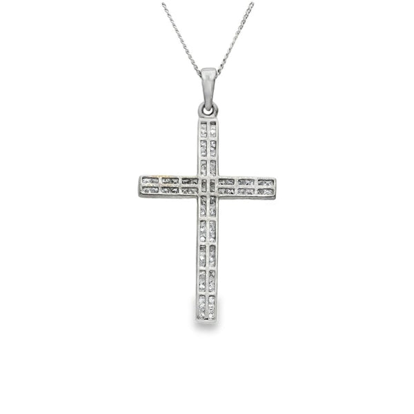 18ct White Gold Diamond Cross Pendant & Necklace - 20" - 1.32ct
