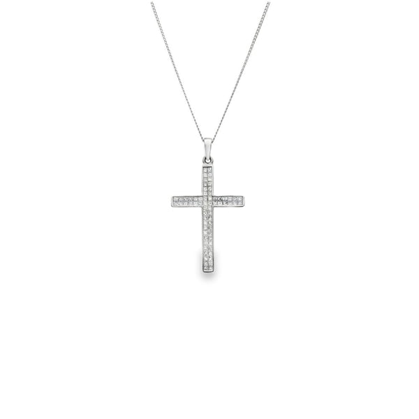 18ct White Gold Diamond Cross Pendant & Necklace - 20" - 1.32ct