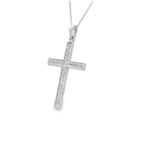 18ct White Gold Diamond Cross Pendant & Necklace - 20" - 1.32ct