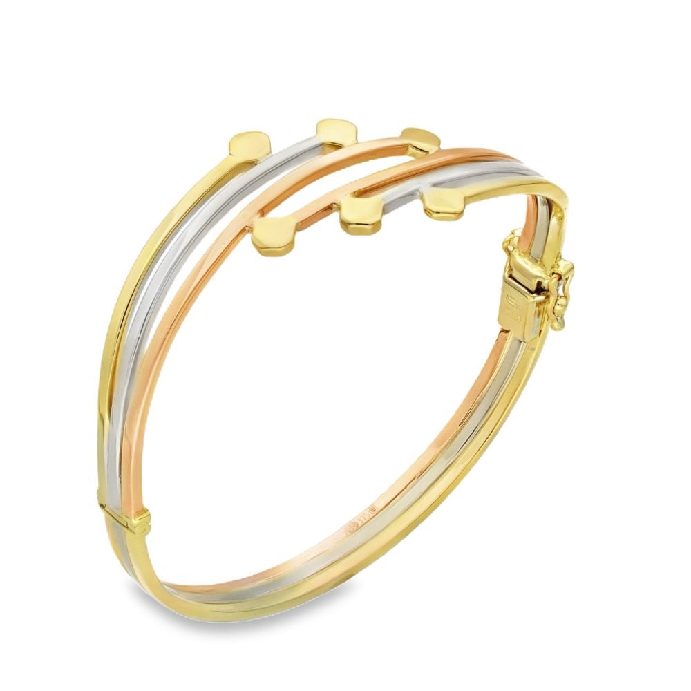 9ct Multi-Tone Gold Fancy Twist Bangle - 18.5cm - 17.6g