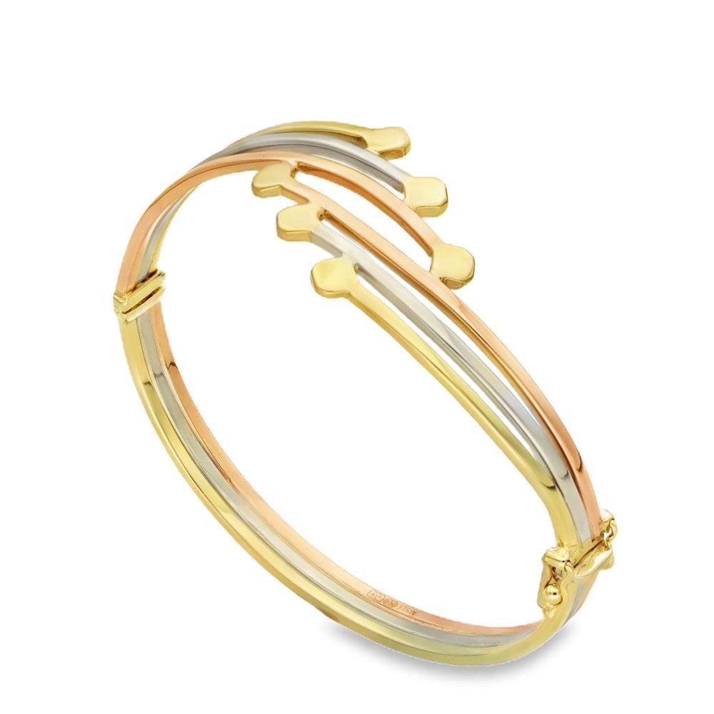 9ct Multi-Tone Gold Fancy Twist Bangle - 18.5cm - 17.6g