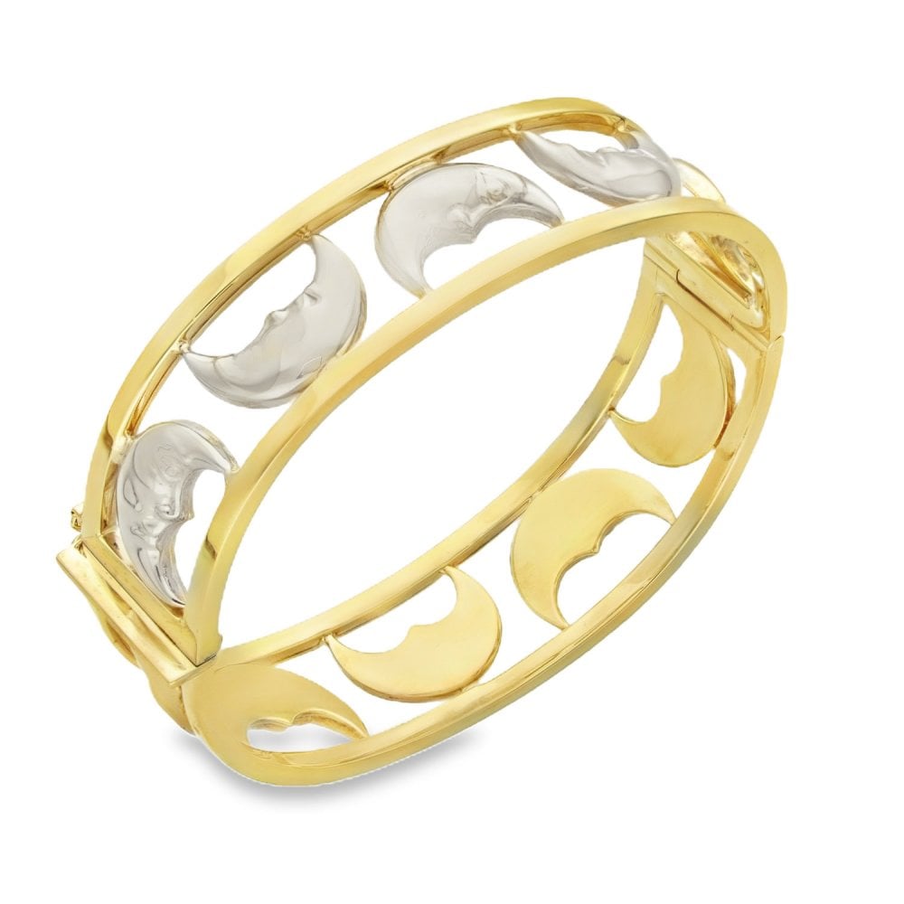 9ct Yellow & White Gold Moon Bangle - 18cm - 25.0g