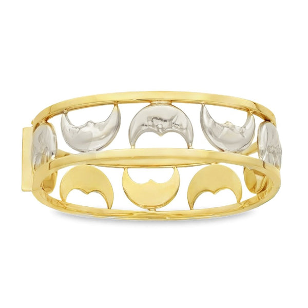 9ct Yellow & White Gold Moon Bangle - 18cm - 25.0g