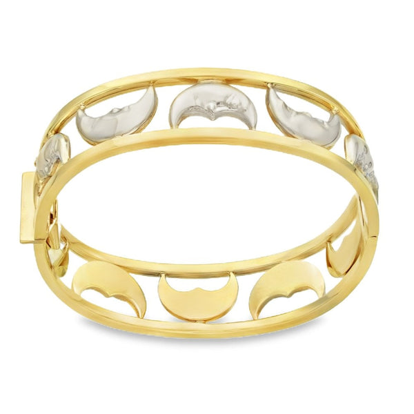 9ct Yellow & White Gold Moon Bangle - 18cm - 25.0g