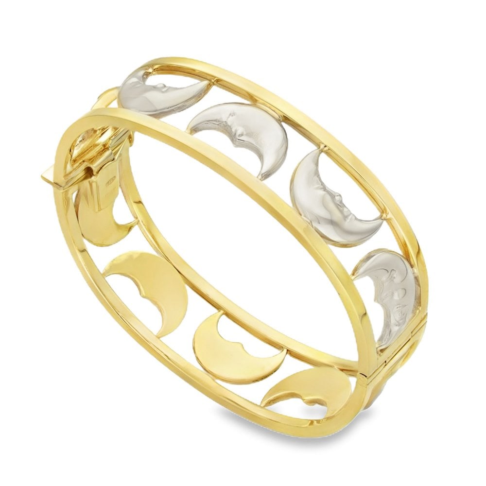 9ct Yellow & White Gold Moon Bangle - 18cm - 25.0g