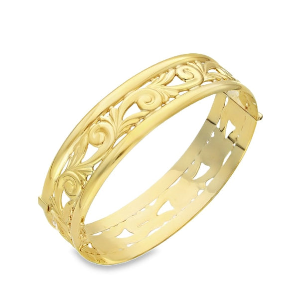 9ct Yellow Gold Open Scroll Bangle - 17.5cm - 29.8g