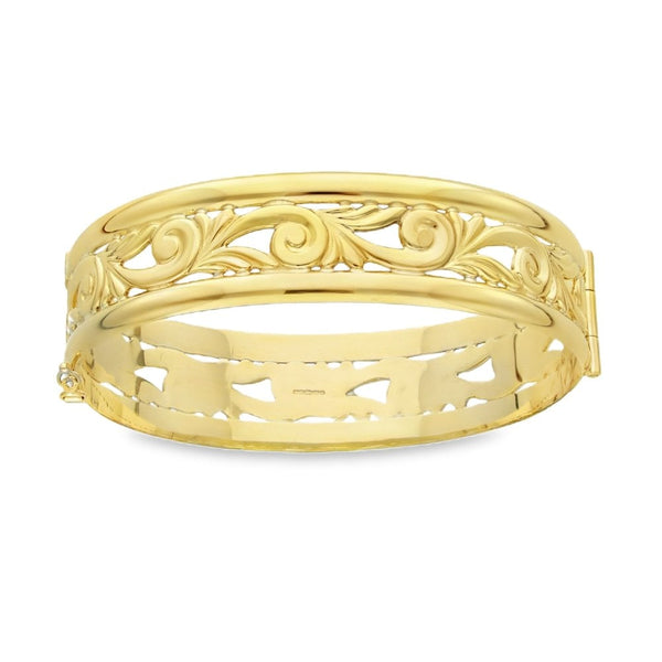 9ct Yellow Gold Open Scroll Bangle - 17.5cm - 29.8g