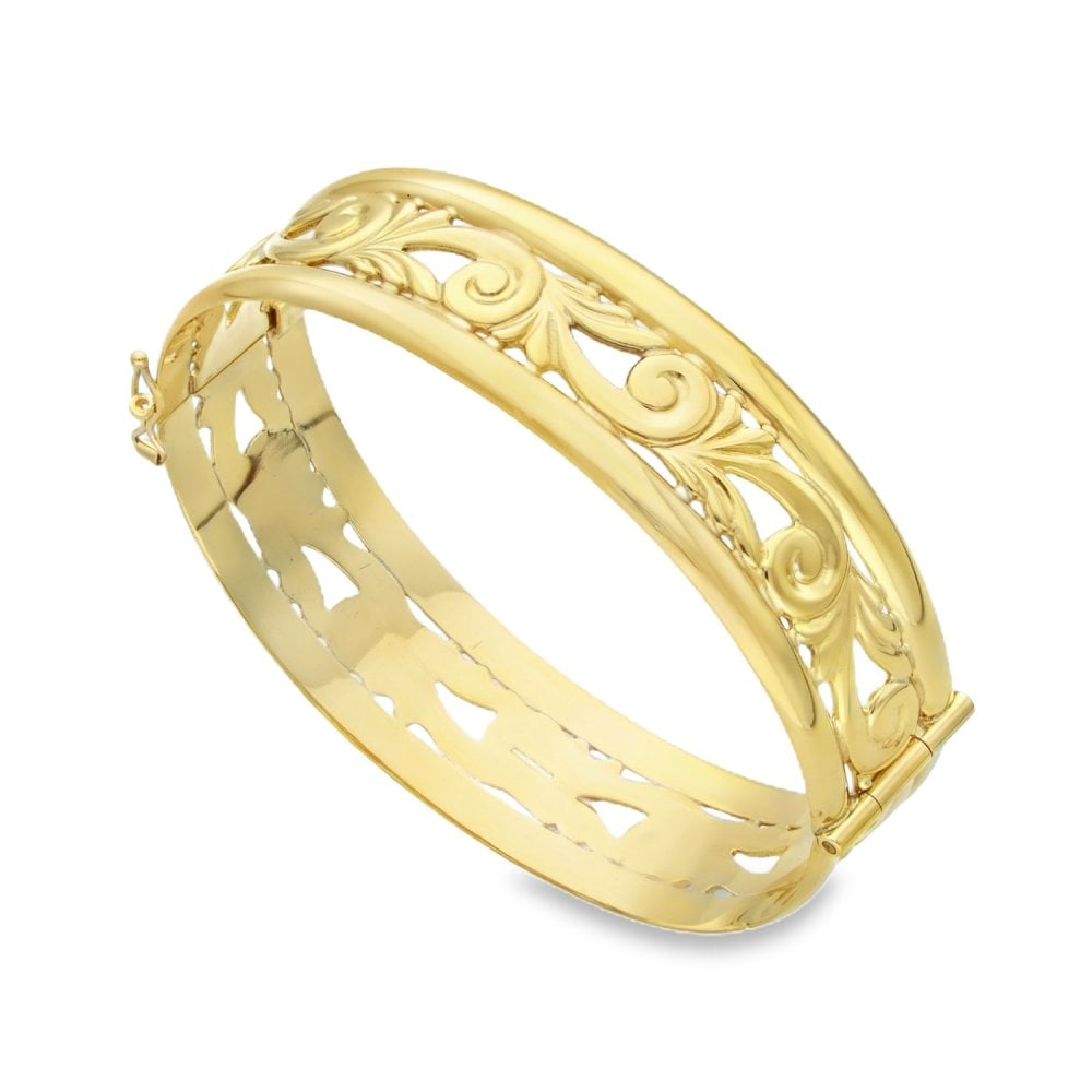 9ct Yellow Gold Open Scroll Bangle - 17.5cm - 29.8g