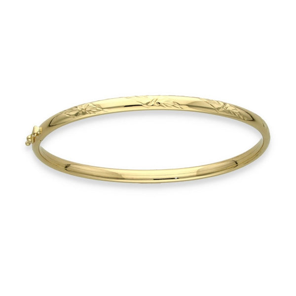 9ct Yellow Gold Engraved Bangle - 17.5cm - 4.7g