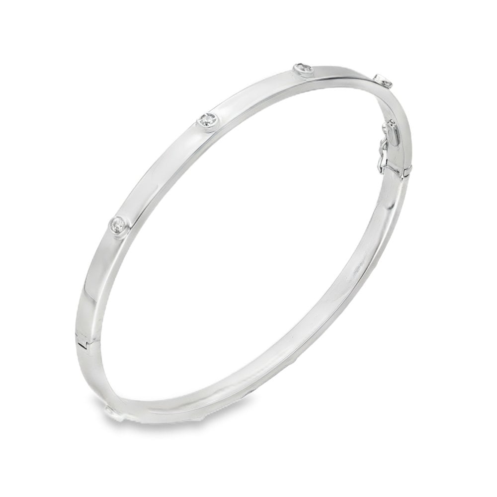 9ct White Gold CZ Scatter Bangle - 17.5cm - 6.1g