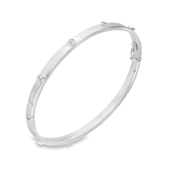 9ct White Gold CZ Scatter Bangle - 17.5cm - 6.1g