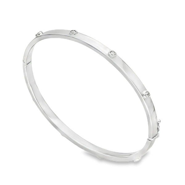 9ct White Gold CZ Scatter Bangle - 17.5cm - 6.1g