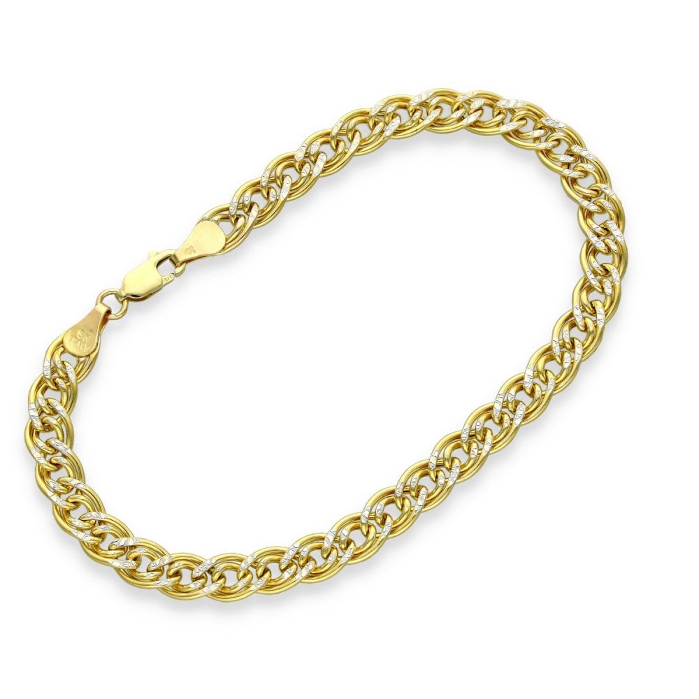 9ct Yellow Gold Hollow Double Curb Bracelet - 8" - 4.6g