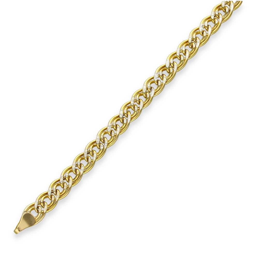 9ct Yellow Gold Hollow Double Curb Bracelet - 8" - 4.6g