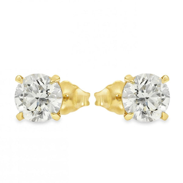 2.04ct Yellow Gold Round Diamond Stud Earrings - F-G/SI1/2