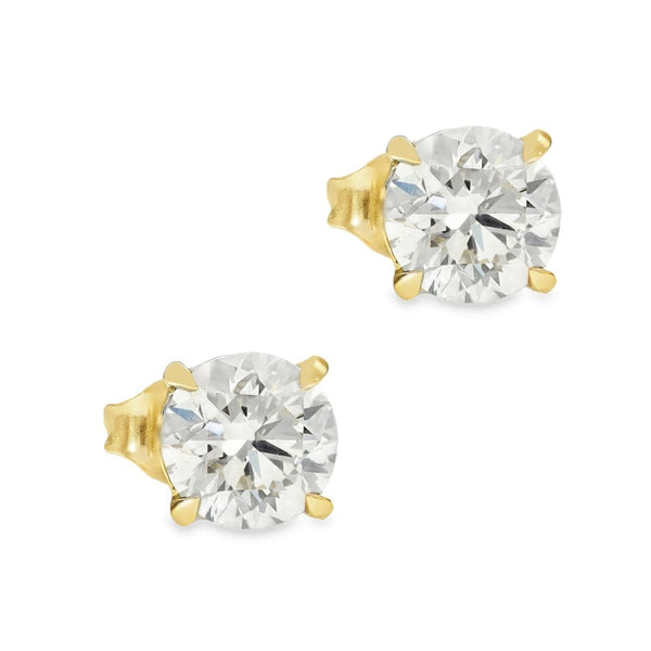 2.04ct Yellow Gold Round Diamond Stud Earrings - F-G/SI1/2