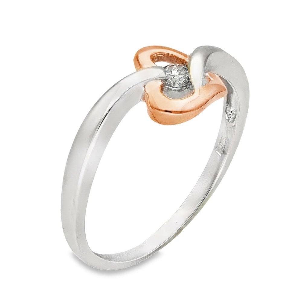 9ct White & Rose Gold Diamond Heart Ring - Size P - 0.07ct