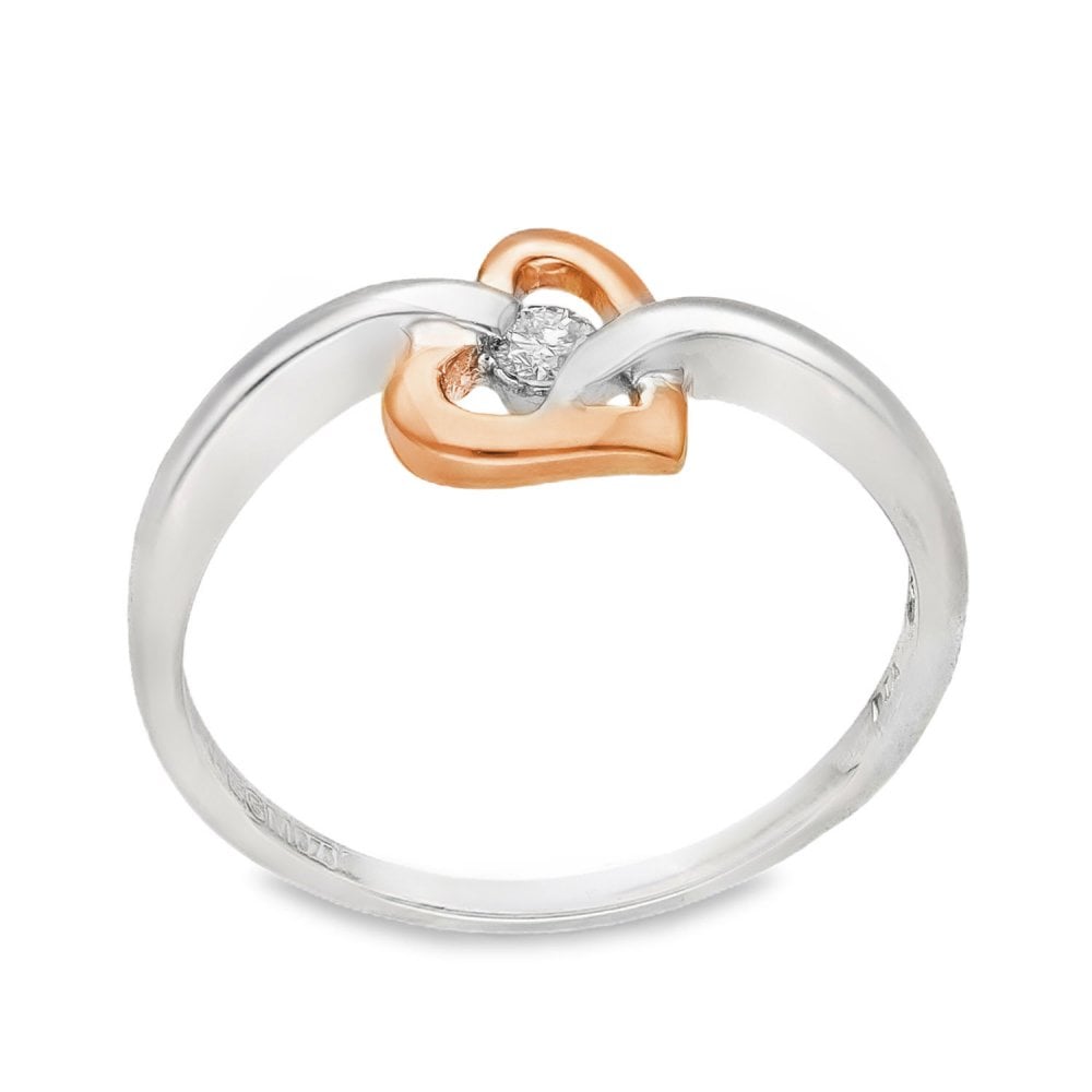 9ct White & Rose Gold Diamond Heart Ring - Size P - 0.07ct