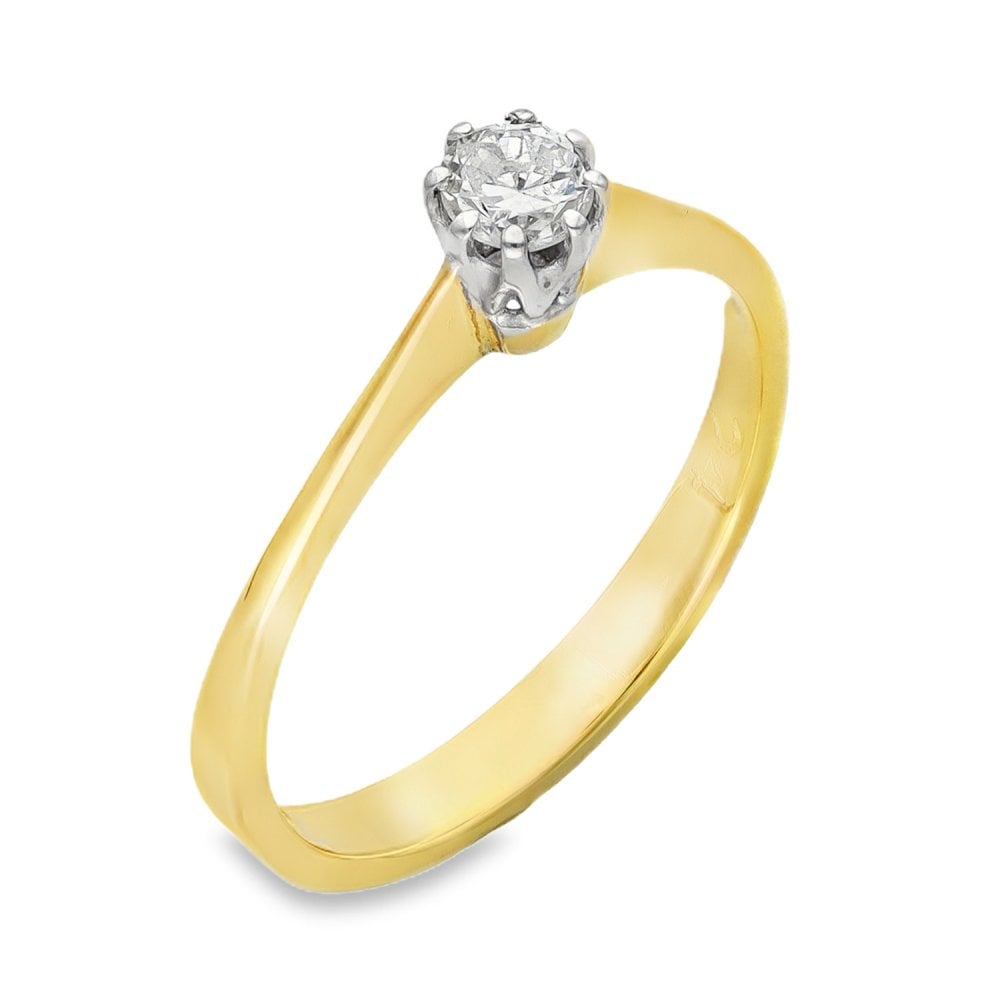 18ct Yellow Gold Diamond Engagement Ring - Size P - 0.24ct