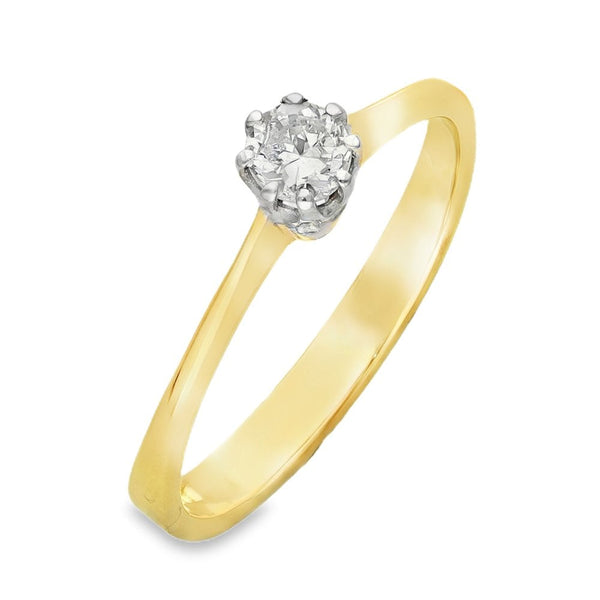 18ct Yellow Gold Diamond Engagement Ring - Size P - 0.24ct