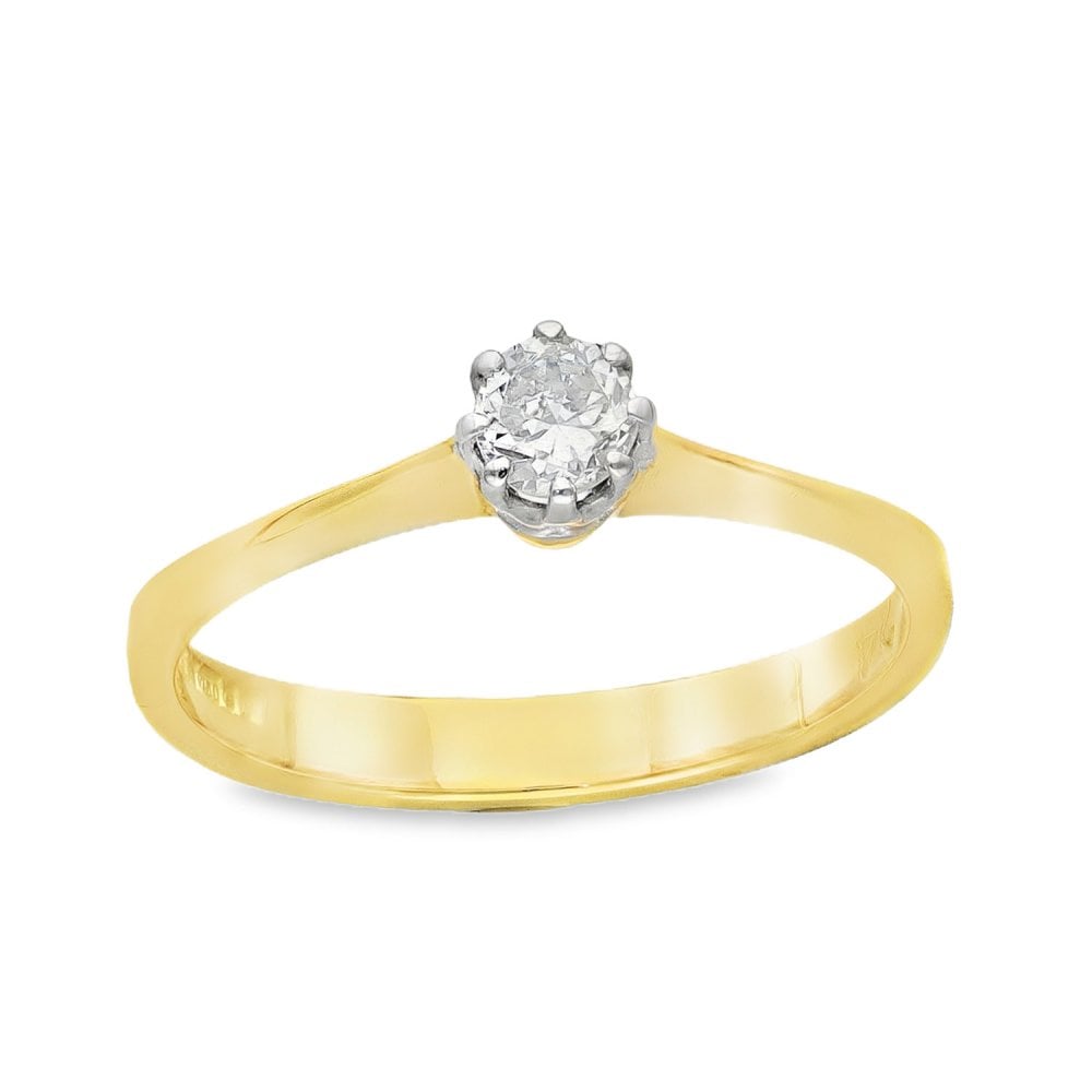 18ct Yellow Gold Diamond Engagement Ring - Size P - 0.24ct