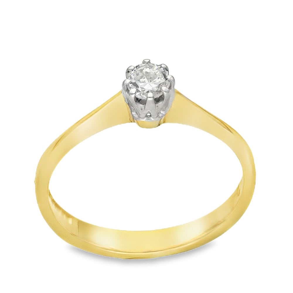 18ct Yellow Gold Diamond Engagement Ring - Size P - 0.24ct