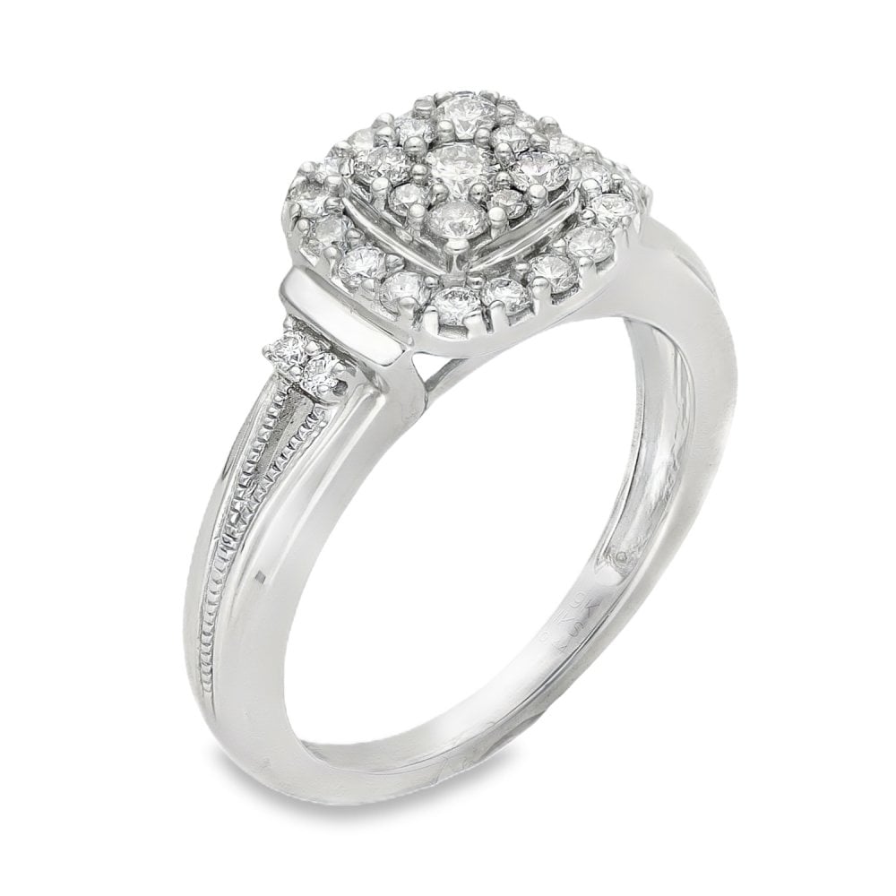 9ct White Gold Diamond Cluster Ring - Size L½ - 0.44ct