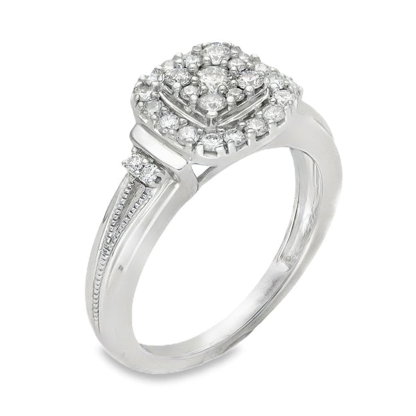 9ct White Gold Diamond Cluster Ring - Size L½ - 0.44ct