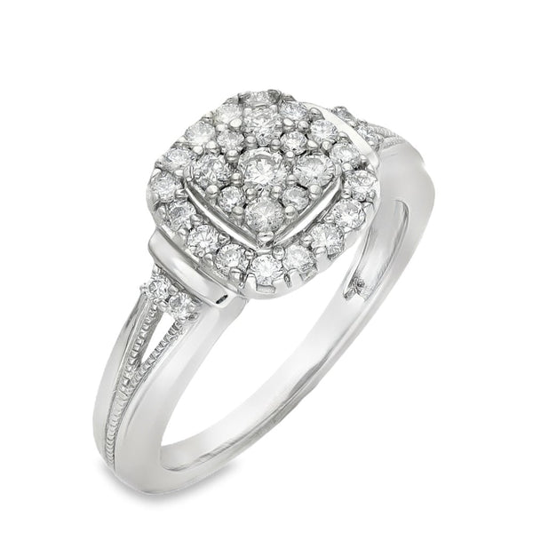 9ct White Gold Diamond Cluster Ring - Size L½ - 0.44ct