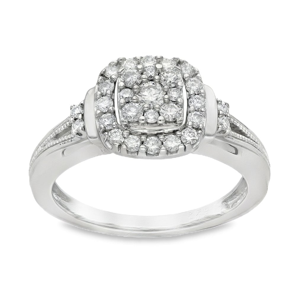 9ct White Gold Diamond Cluster Ring - Size L½ - 0.44ct