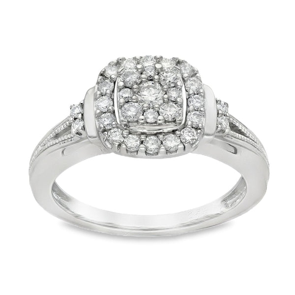 9ct White Gold Diamond Cluster Ring - Size L½ - 0.44ct
