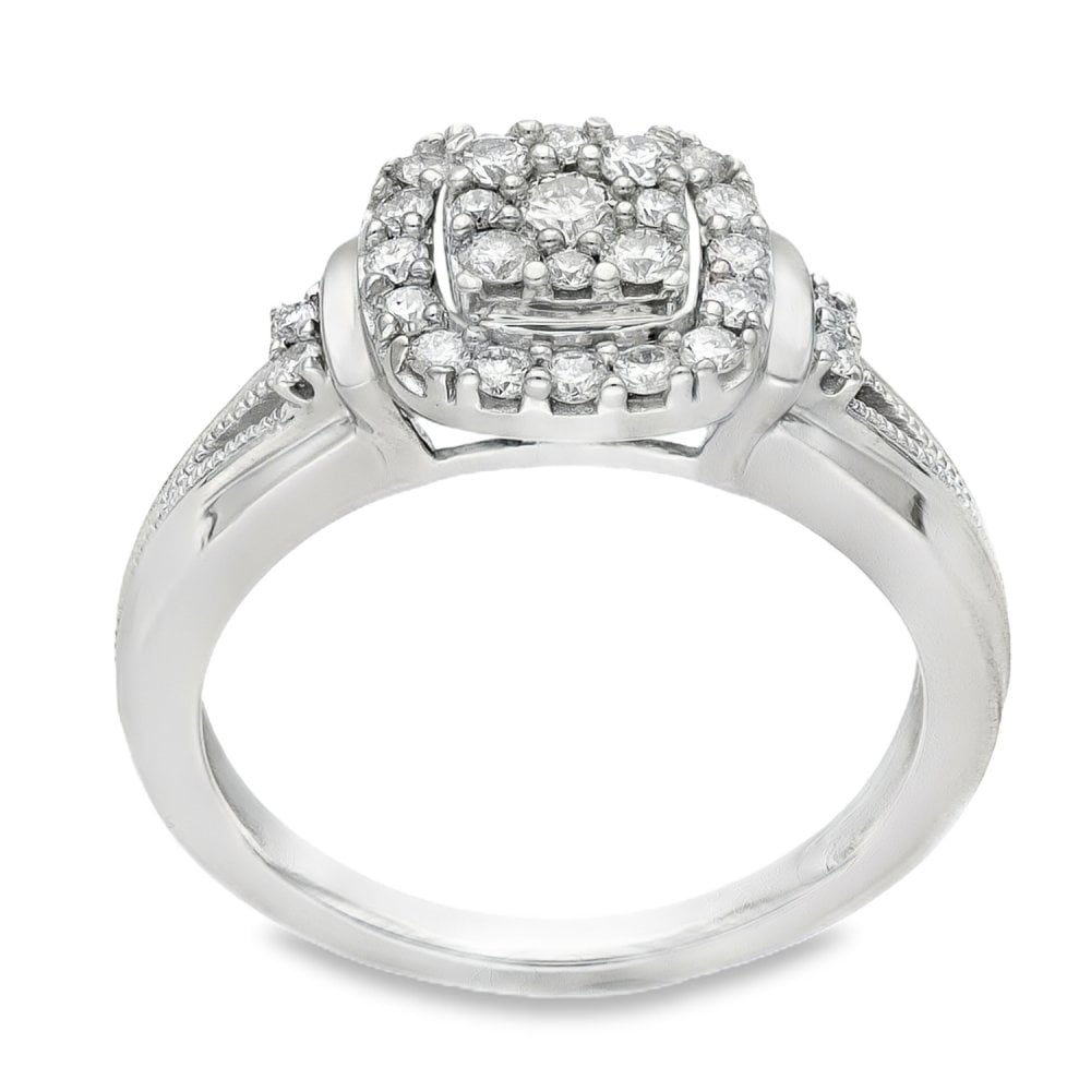 9ct White Gold Diamond Cluster Ring - Size L½ - 0.44ct