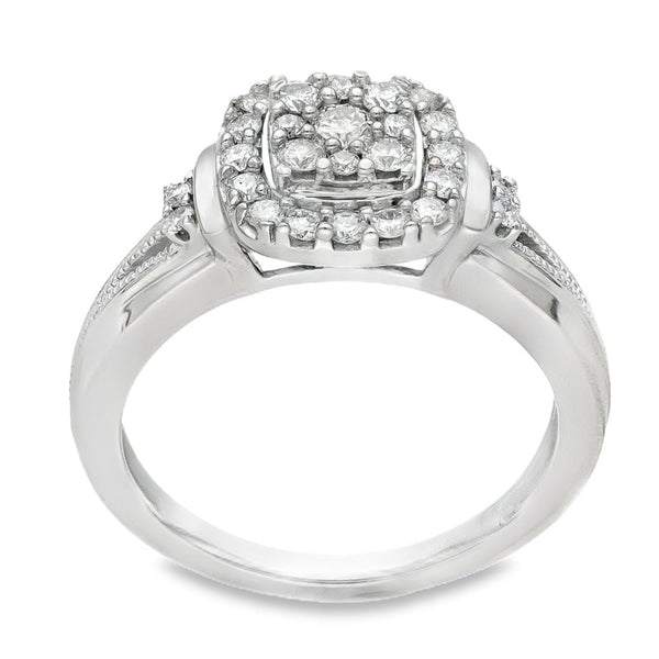 9ct White Gold Diamond Cluster Ring - Size L½ - 0.44ct