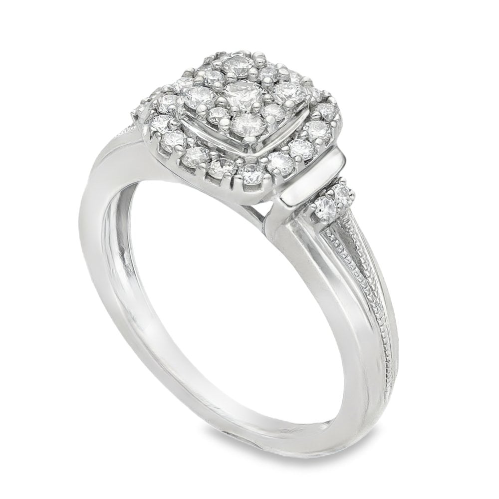 9ct White Gold Diamond Cluster Ring - Size L½ - 0.44ct
