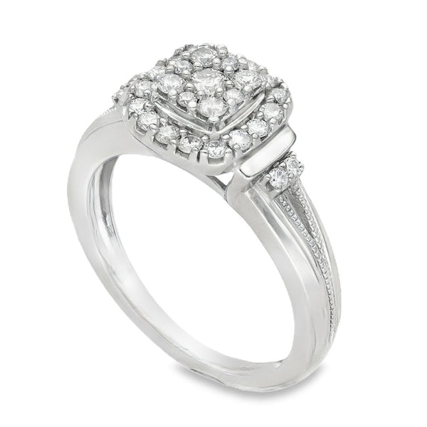 9ct White Gold Diamond Cluster Ring - Size L½ - 0.44ct