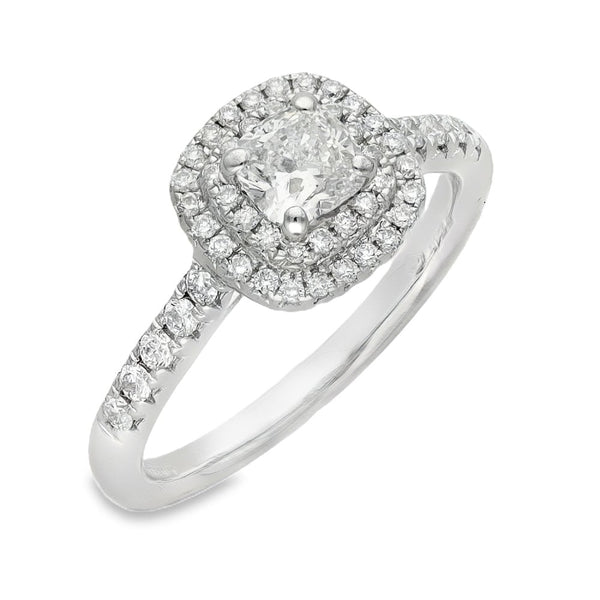 18ct White Gold Diamond Halo Cluster Ring - Size L - 0.75ct