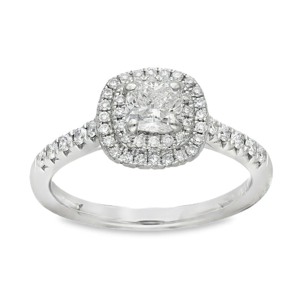 18ct White Gold Diamond Halo Cluster Ring - Size L - 0.75ct