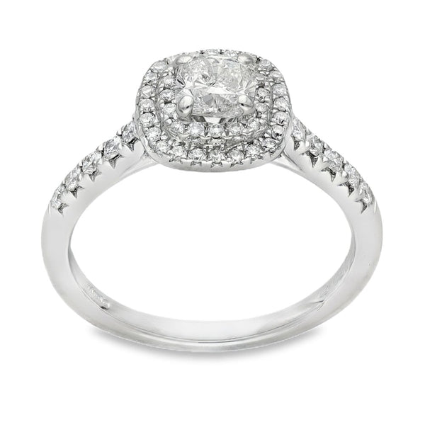 18ct White Gold Diamond Halo Cluster Ring - Size L - 0.75ct