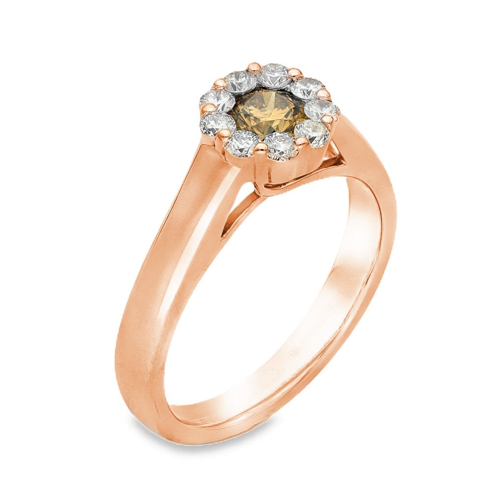 14ct Yellow Gold Brown & Diamond Cluster Ring - Size M½ - 0.68ct