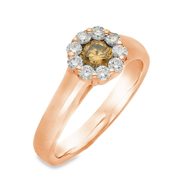 14ct Yellow Gold Brown & Diamond Cluster Ring - Size M½ - 0.68ct
