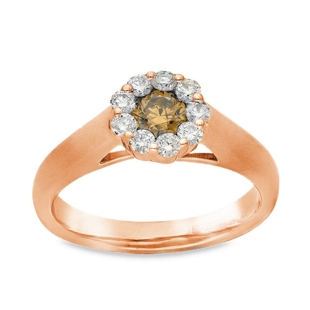 14ct Yellow Gold Brown & Diamond Cluster Ring - Size M½ - 0.68ct