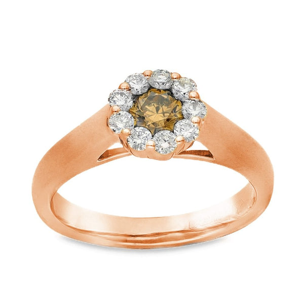 14ct Yellow Gold Brown & Diamond Cluster Ring - Size M½ - 0.68ct