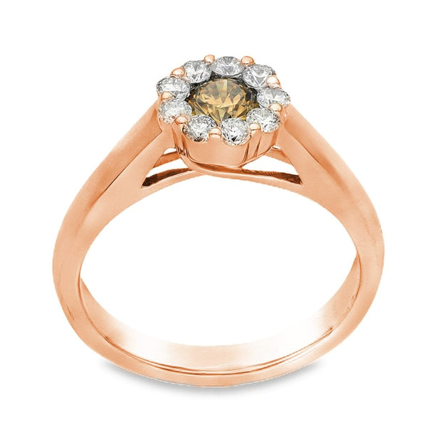 14ct Yellow Gold Brown & Diamond Cluster Ring - Size M½ - 0.68ct